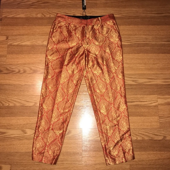 Elizabeth and James $325 Orange Brocade Pants 2 - Picture 2 of 8